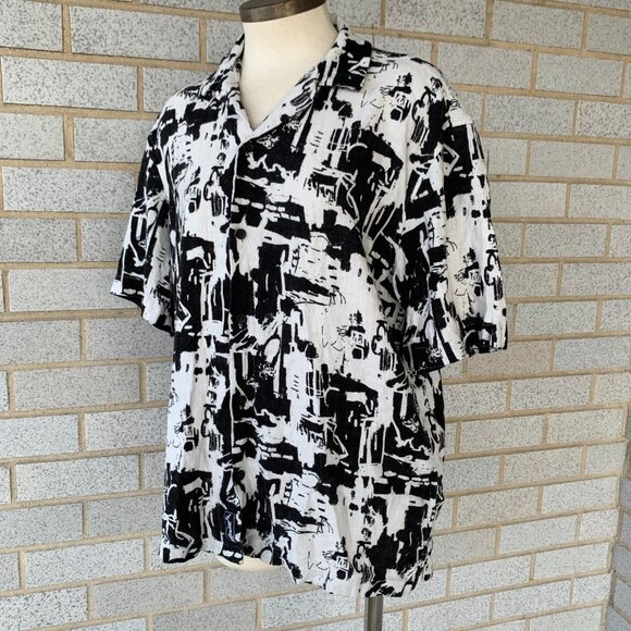 ZARA BLACK AND WHITE MENS BUTTON DOWN SHIRT SHORT SLEEVE SIZE M 80% VISCOSE 20% - Picture 7 of 8